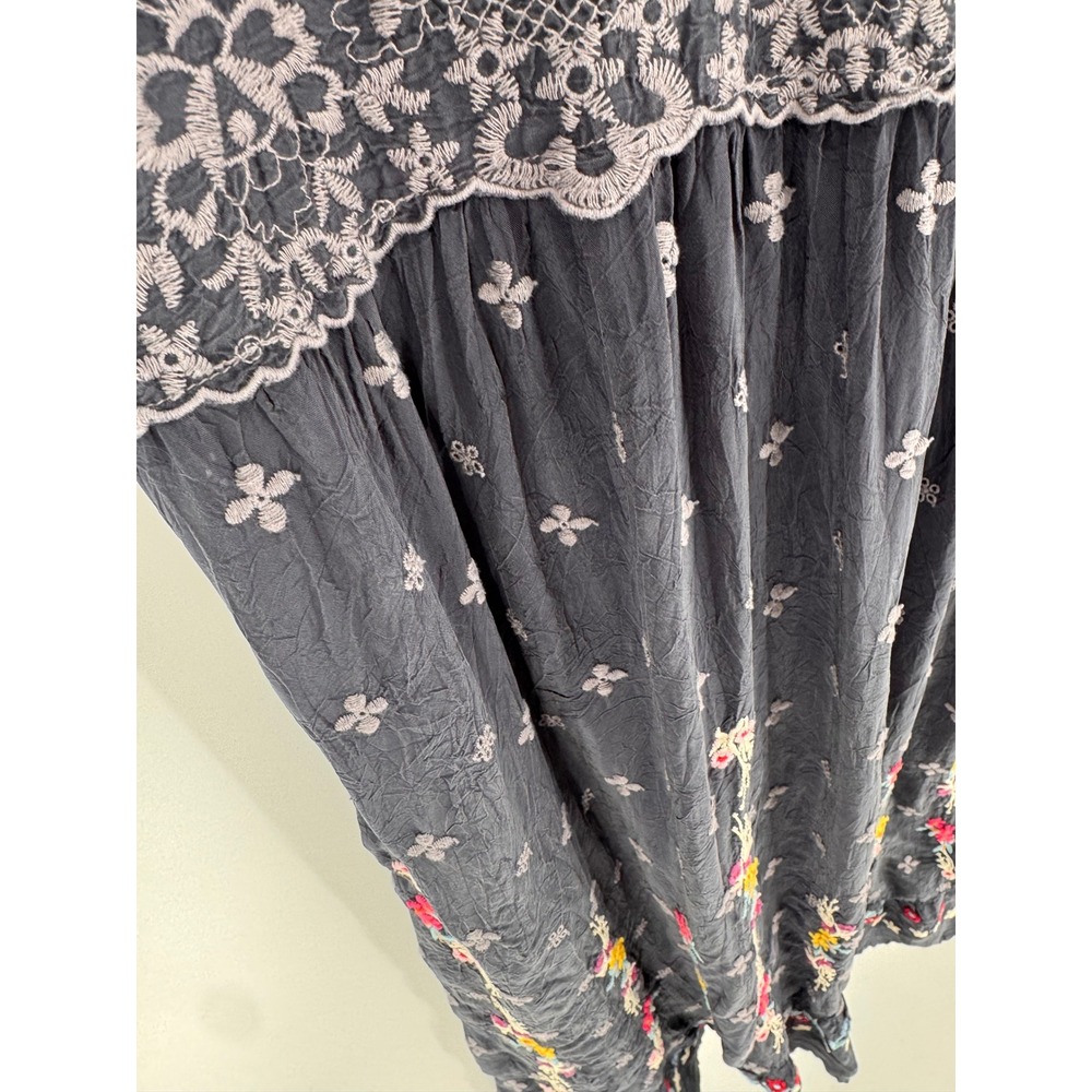 Johnny Was Dress Women S Grey Embroidered Lace Trim Boho Midi Oversized - Picture 13 of 15